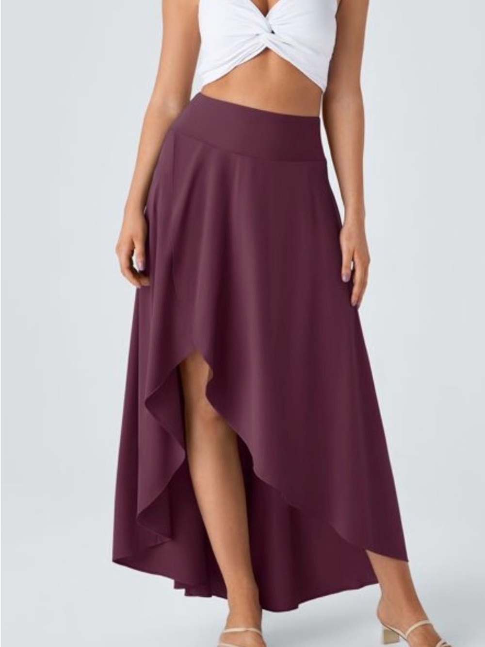 HALARA Breezeful High-Low Ruffle Skirt Short Built in Size L in amaranth color